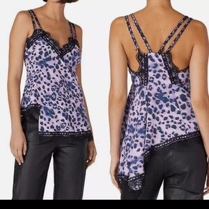 Koche Collective Purple Leopard Print Lace Asymmetrical Camisole blouse Size 38